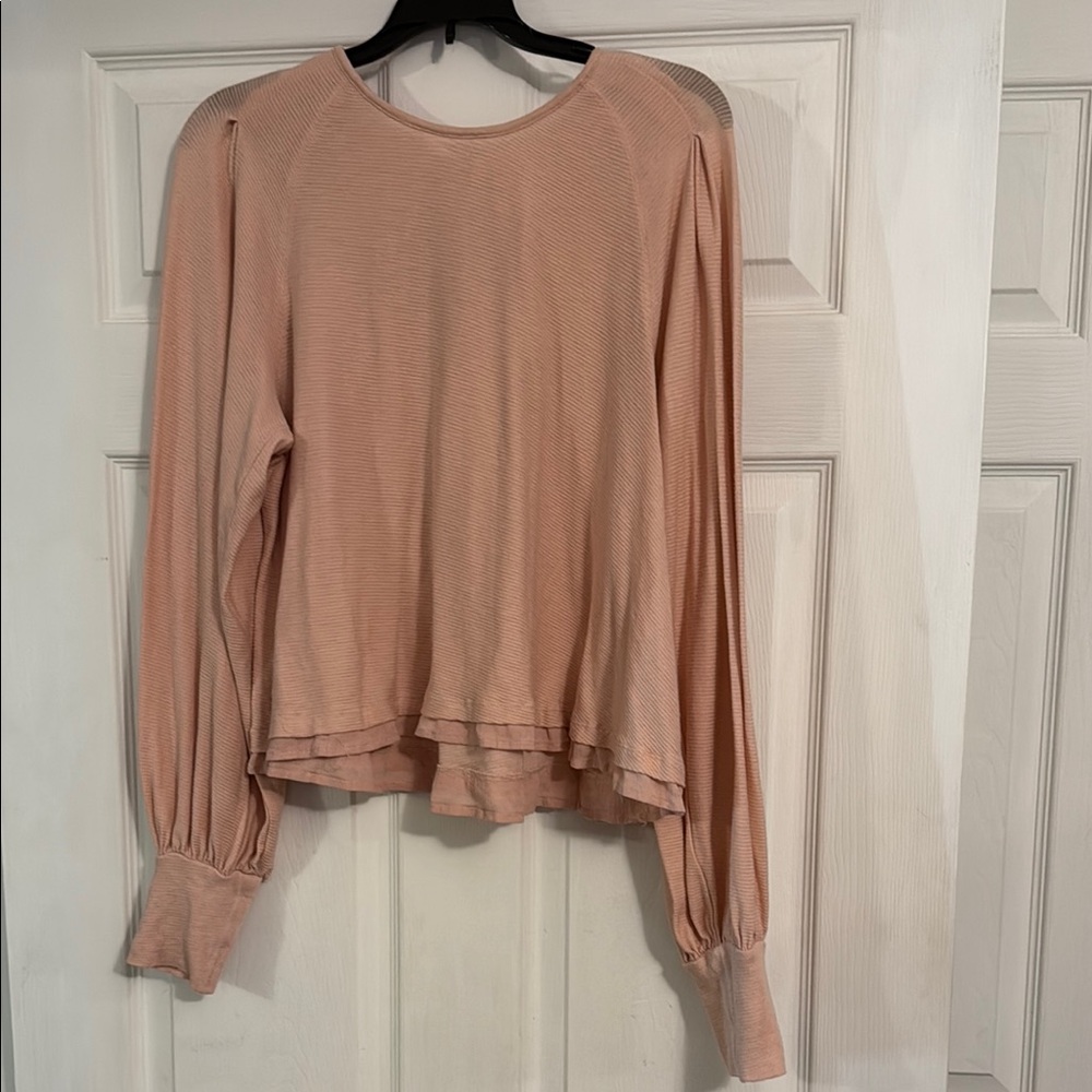 Free People Pink Relaxed Tiered Long Sleeve Blouse